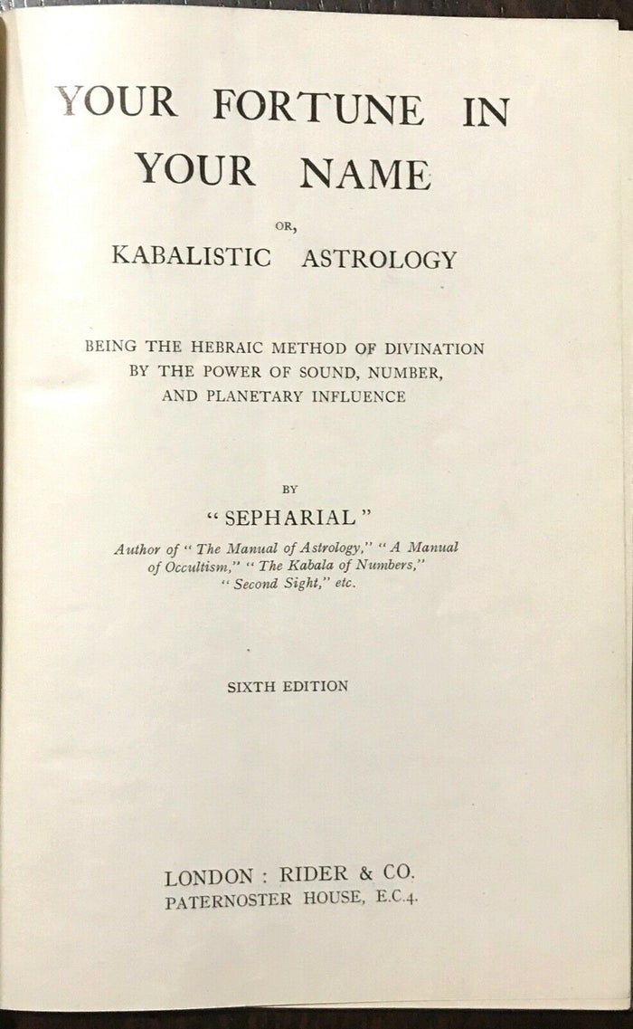 YOUR FORTUNE IN YOUR NAME; KABALISTIC ASTROLOGY - Sepharial KABBALAH DIVINATION